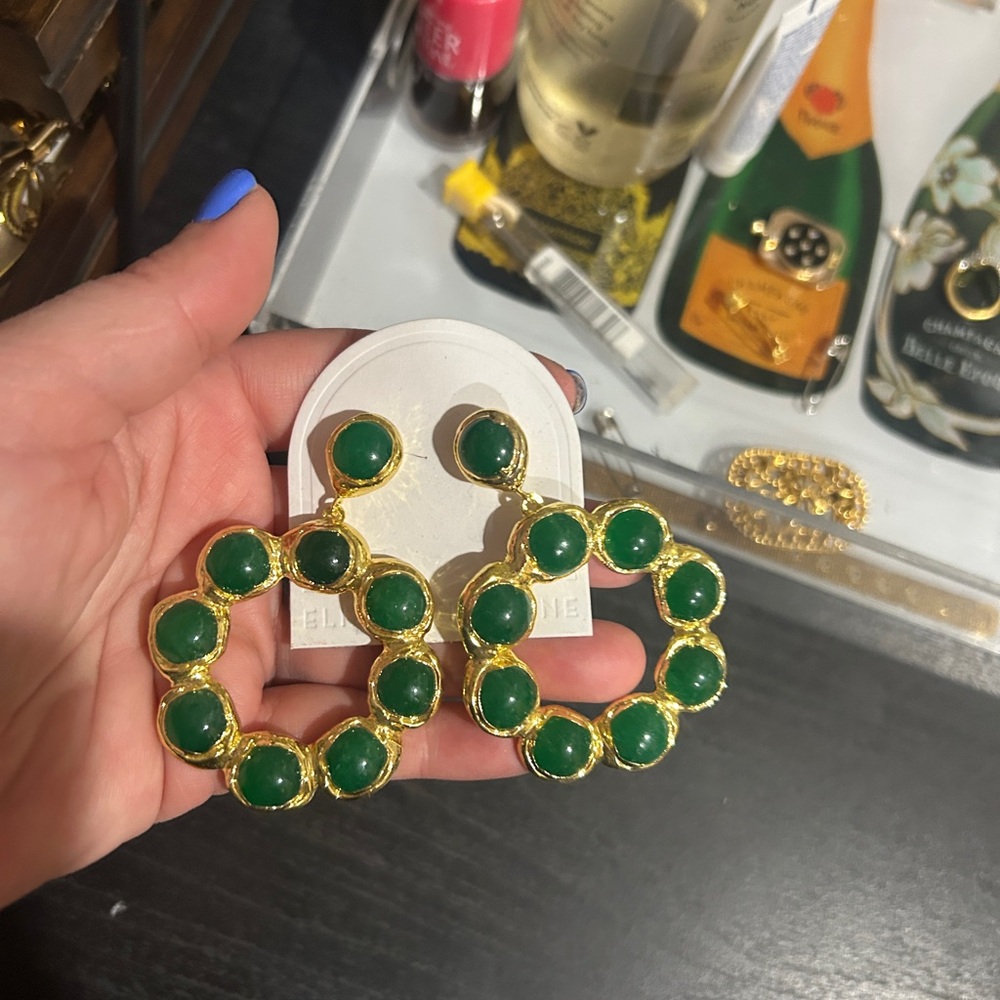 Gold and Green Hoop Statement Earrings - Women Jewelry